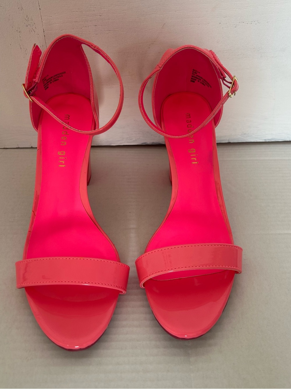 Madden Girl Glossy Neon Pink Block Heel Sandals